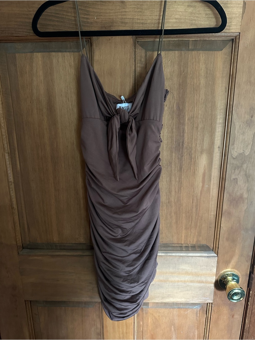 Princess Polly Brown Ruched Tie-Front Mini Dress